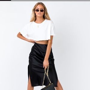 Princess Polly Black satin midi skirt